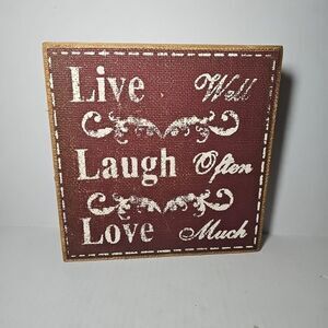 Live Well Laugh Often Love Much Deep Red Burlap Box Sign